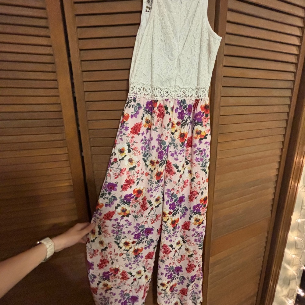 Floral Lace Jumpsuit - White and Multicolor